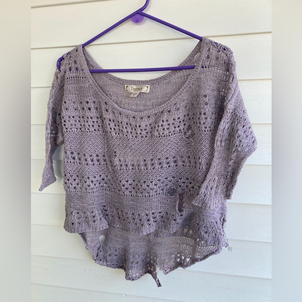 Open Season Holey Decree Purple Women's Crochet Sweater Top Size Small
